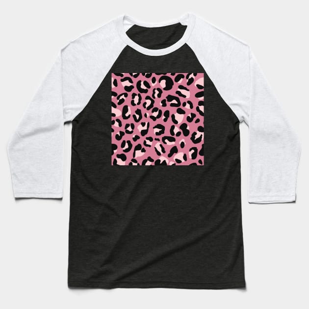 Black, Pink & Blush Pink Leopard Print Baseball T-Shirt by YourGoods